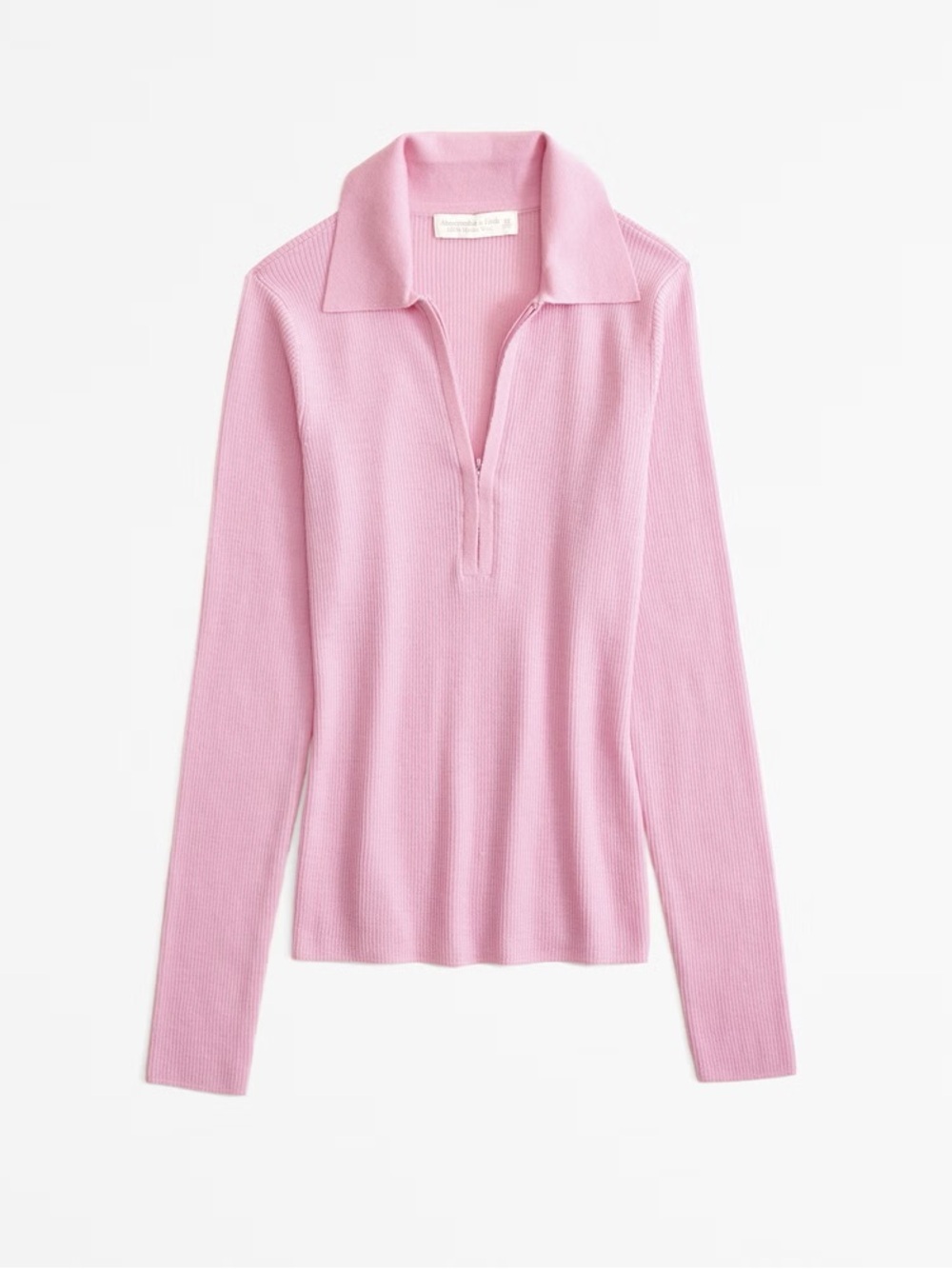 Abercrombie & Fitch half zip polo 100% merino wool soft ribbed lightweight pink - Picture 10 of 10